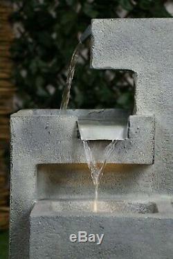 THE TATE Garden Water Feature Fountain Modern Sculpture Quality Stone Finish LED