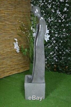 Tall Water Feature Fountain Garden Indoor Statue Stone Finish LED Self-Contained