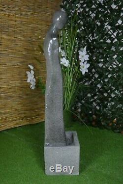 Tall Water Feature Fountain Garden Indoor Statue Stone Finish LED Self-Contained