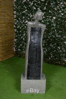 Tall Water Feature Fountain Indoor Garden Statue Fibre Stone LED Self-Contained