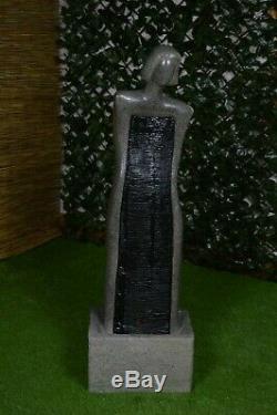 Tall Water Feature Fountain Indoor Garden Statue Fibre Stone LED Self-Contained