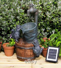 Tap Bucket Barrel Water Feature Fountain Cascade Waterfall Solar Powered Garden