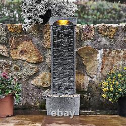 Teamson Garden Water Fountain Feature with Lights Outdoor Curved Waterfall Grey