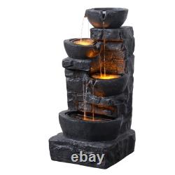 Teamson Home 3 Tier Bowls LED Water Fountain Dark Grey Garden Cascading Feature