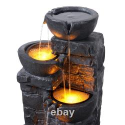Teamson Home 3 Tier Bowls LED Water Fountain Dark Grey Garden Cascading Feature