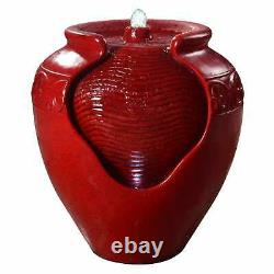 Teamson Home Garden Water Fountain Feature & Lights, Outdoor Red Waterfall Decor