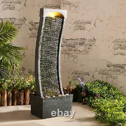 Teamson Home Garden Water Fountain Feature with Lights, Outdoor Curved Waterfall