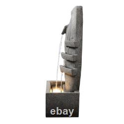 Teamson Home Oval LED Water Feature Modern Grey Garden Fountain with Warm Glow