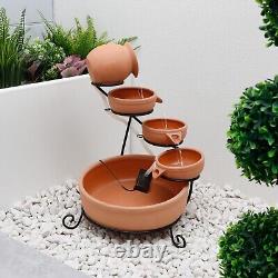 Terracotta Cascading Water Feature Solar Powered Zen Style Garden Fountain Decor