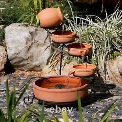 Terracotta Cascading Water Feature Solar Powered Zen Style Garden Fountain Decor