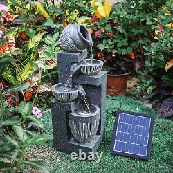 Tier Water Feature Garden Solar Fountain LED Lights Indoor Outdoor Statue Decor