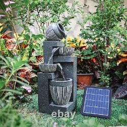 Tier Water Feature Garden Solar Fountain LED Lights Indoor Outdoor Statue Decor
