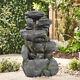 Tiered Rock Pool Stone Fountain Solar Garden Water Feature Outdoor Statues Withled