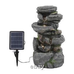 Tiered Rock Pool Stone Fountain Solar Garden Water Feature Outdoor Statues withLED