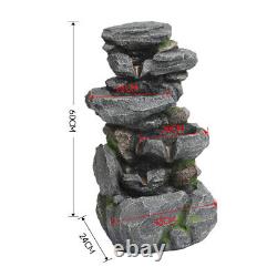 Tiered Rock Pool Stone Fountain Solar Garden Water Feature Outdoor Statues withLED