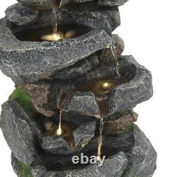 Tiered Rock Pool Stone Fountain Solar Garden Water Feature Outdoor Statues withLED