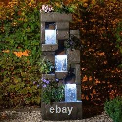 Tiered Water Feature Planter Stone Effect Fountain Waterfall LED Lights 143cm
