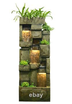 Tiered Water Feature Planter Stone Effect Fountain Waterfall LED Lights 143cm