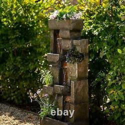 Tiered Water Feature Planter Stone Effect Fountain Waterfall LED Lights 143cm