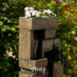 Tiered Water Feature Planter Stone Effect Fountain Waterfall LED Lights 143cm