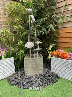 Tranquility Grand Zinc Flower Metal Garden Water Fountain Silver H100 x W27 cm