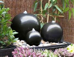 Triple Ceramic Sphere Water Feature Fountain & LED lights by Ambienté Black