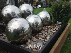 Triple Sphere Water feature with lights in stainless steel, Garden Fountain