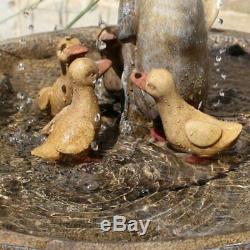 Umbrella Duck Family Birdbath Solar Water Feature Fountain Ideal Garden & Patio