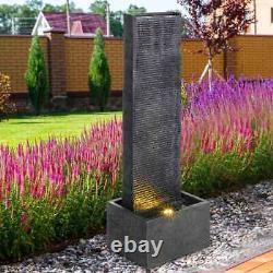 Vertical Slate Electric Water Fountain Feature with 4 LED Light Falls Garden Decor