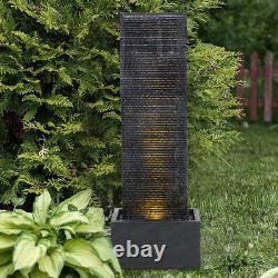 Vertical Slate Electric Water Fountain Feature with 4 LED Light Falls Garden Decor