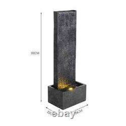 Vertical Slate Electric Water Fountain Feature with 4 LED Light Falls Garden Decor