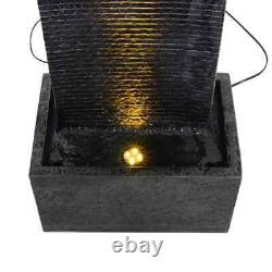 Vertical Slate Electric Water Fountain Feature with 4 LED Light Falls Garden Decor