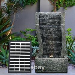 Vertical Slate Solar Water Fountain Feature with 6 LED Light Falls Garden Decor