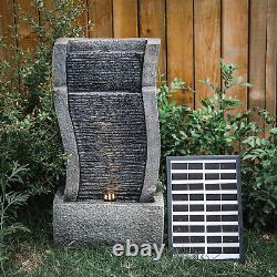 Vertical Slate Solar Water Fountain Feature with 6 LED Light Falls Garden Decor