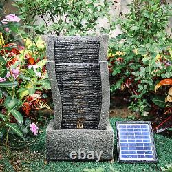 Vertical Slate Solar Water Fountain Feature with 6 LED Light Falls Garden Decor