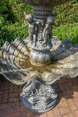Very Large Bronze two tier water fountain. Cherubs, Pan & Koi fish. Very Rare