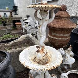Victorian Cast Iron Fountain Boy Two Tier Garden Water Feature 170 Cm Tall