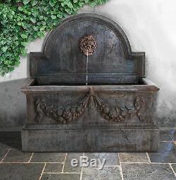 Villarreal Trough Wall Fountain Lion Head Water Feature Cascade Garden Outdoor