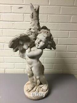 Vintage Cement Cherub Boy Holding Goose Garden Statue Water Fountain 25 Tall