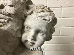 Vintage Cement Cherub Boy Holding Goose Garden Statue Water Fountain 25 Tall