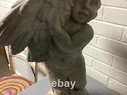 Vintage Cement Cherub Boy Holding Goose Garden Statue Water Fountain 25 Tall