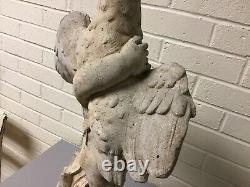 Vintage Cement Cherub Boy Holding Goose Garden Statue Water Fountain 25 Tall