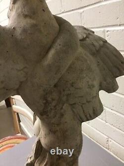 Vintage Cement Cherub Boy Holding Goose Garden Statue Water Fountain 25 Tall