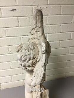 Vintage Cement Cherub Boy Holding Goose Garden Statue Water Fountain 25 Tall