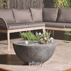 Vonhaus Outdoor Garden Dual Bowl Planter and Water Fountain with LED GreyNew
