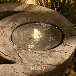 Vonhaus Outdoor Garden Dual Bowl Planter and Water Fountain with LED GreyNew