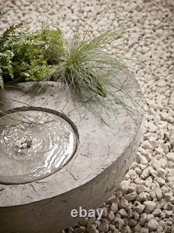 Vonhaus Outdoor Garden Dual Bowl Planter and Water Fountain with LED Light Grey