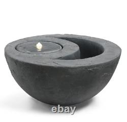 Vonhaus Outdoor Garden Dual Bowl Planter and Water Fountain with LED Light Grey