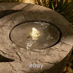 Vonhaus Outdoor Garden Dual Bowl Planter and Water Fountain with LED Light Grey