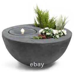 Vonhaus Outdoor Garden Dual Bowl Planter and Water Fountain with LED Light Grey